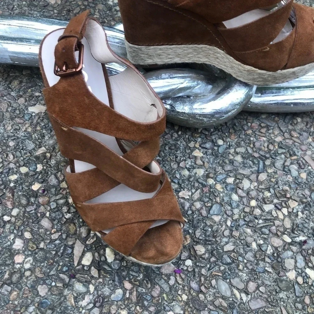 Kors Michael Kors Brown Suede Platform Espadrille Wedge Sandals Size 8.5 M